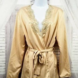 Flora Nikrooz Women's Robe Beige Floral Belted Waist Long Sleeve S/M